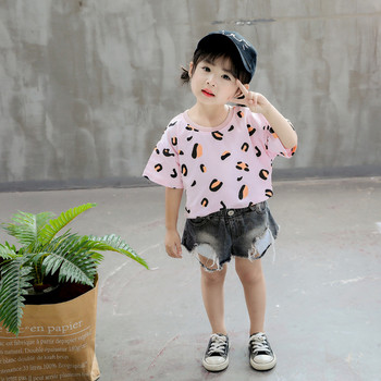 Детска модерна тениска в розов и бял цвят за момичета