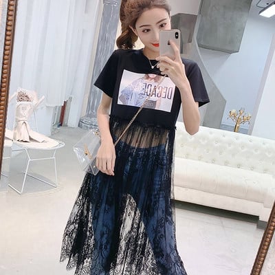 Női póló tüll hosszú modellel fehér, szürke és fekete színekben