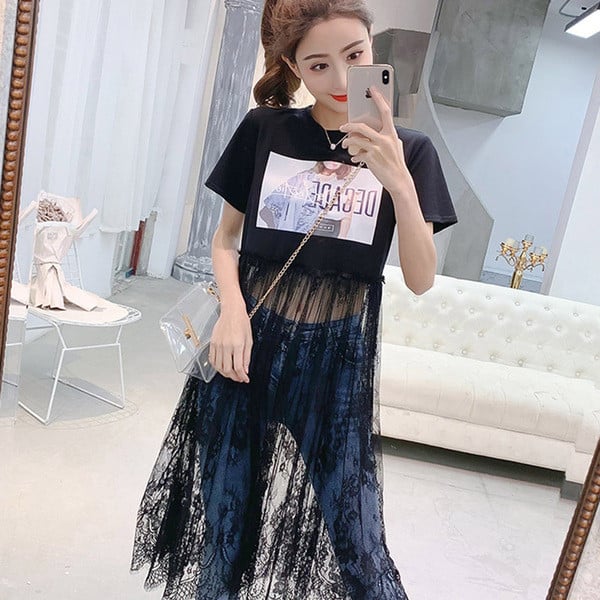 Női póló tüll hosszú modellel fehér, szürke és fekete színekben