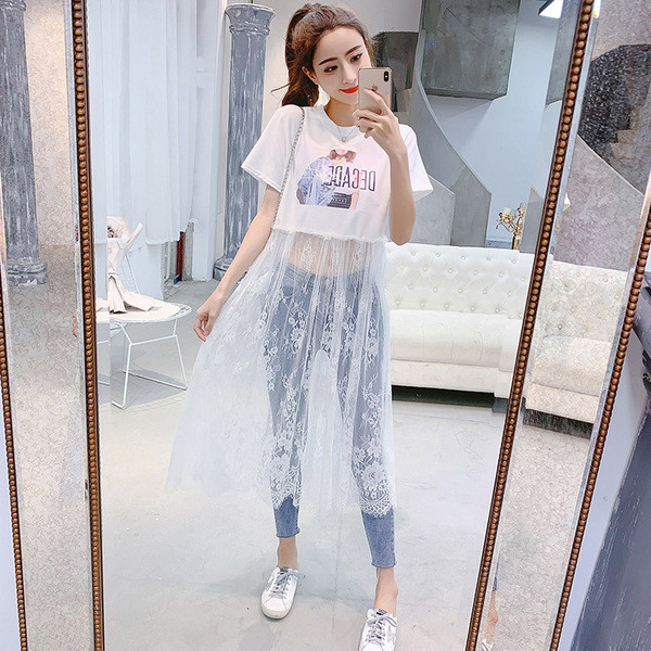 Női póló tüll hosszú modellel fehér, szürke és fekete színekben