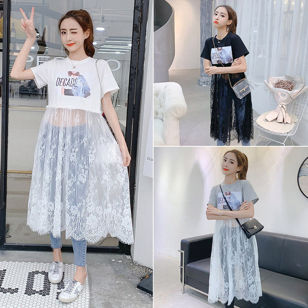 Női póló tüll hosszú modellel fehér, szürke és fekete színekben