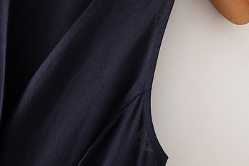 Rochie de dama albastra cu buzunare cu nasturi si cravata in talie