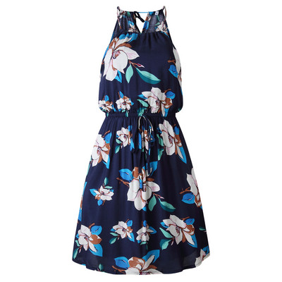 Nyári női ruha virágos motívumokkal, kék és fekete színben