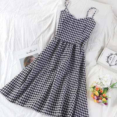 Női kockás ruha vékony pántokkal több színben