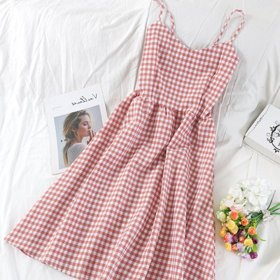 Női kockás ruha vékony pántokkal több színben