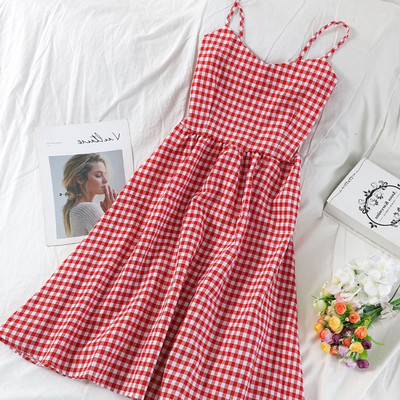 Női kockás ruha vékony pántokkal több színben