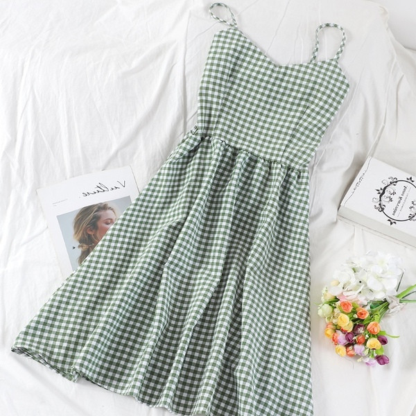 Női kockás ruha vékony pántokkal több színben