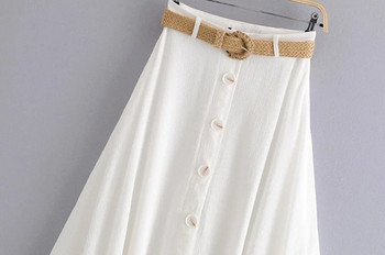 Fusta lata de dama cu nasturi si curea alb