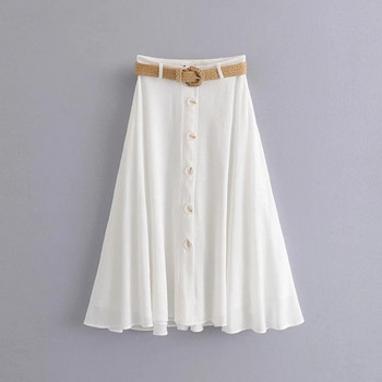 Fusta lata de dama cu nasturi si curea alb