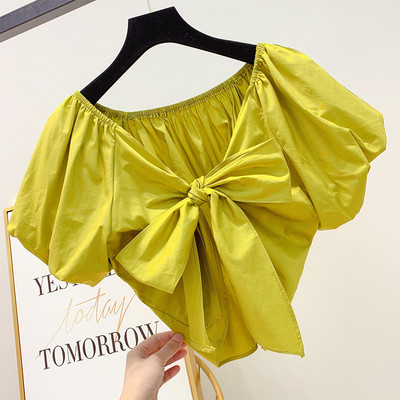 Stílusos női blúz rövid ujjal és szalaggal, három színben