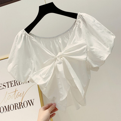 Stílusos női blúz rövid ujjal és szalaggal, három színben