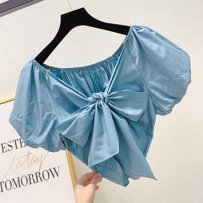 Stílusos női blúz rövid ujjal és szalaggal, három színben