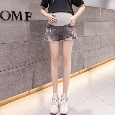 Модерни дамски къси дънкови панталони за бременни в син и черен цвят 