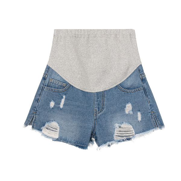 Модерни дамски къси дънкови панталони за бременни в син и черен цвят 