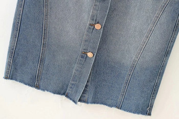 Női farmer ruha gombokkal és zsebekkel