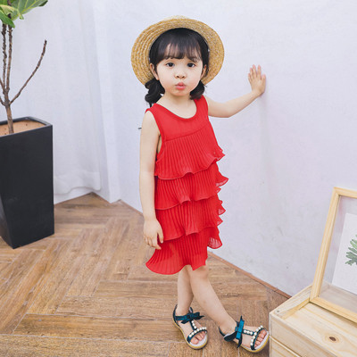 Rochie moderna pentru copii in rosu si galben