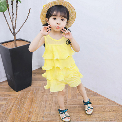 Rochie moderna pentru copii in rosu si galben