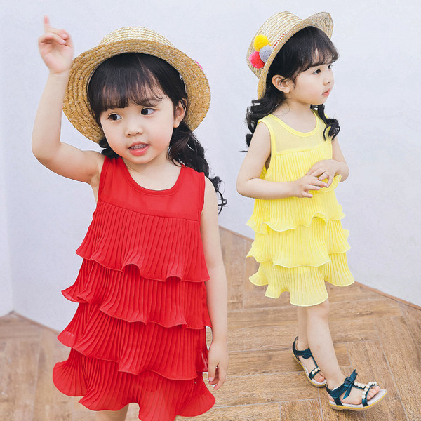 Rochie moderna pentru copii in rosu si galben