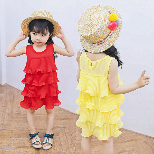 Rochie moderna pentru copii in rosu si galben