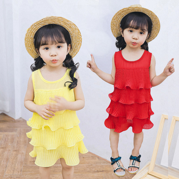 Rochie moderna pentru copii in rosu si galben