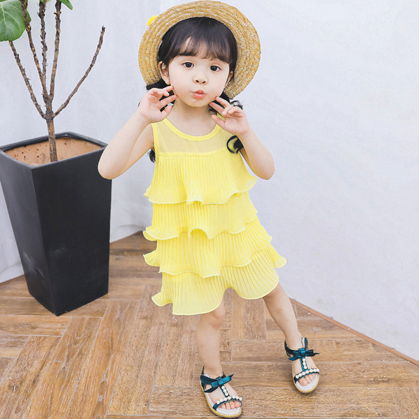 Rochie moderna pentru copii in rosu si galben