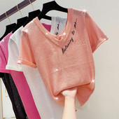 Modern női blúz rövid ujjal és felirattal