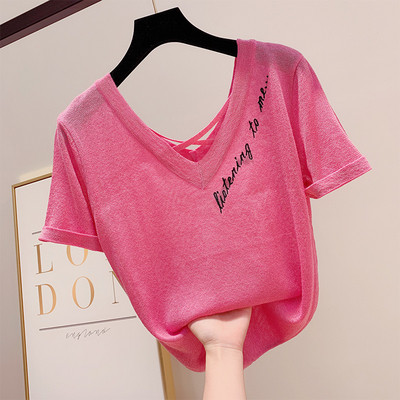 Modern női blúz rövid ujjal és felirattal