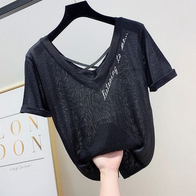 Modern női blúz rövid ujjal és felirattal