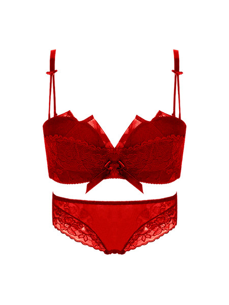 Lenjerie intimă de damă în două părți în roșu, negru și alb