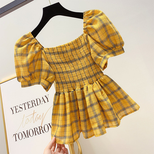 Női kockás blúz négyzet alakú nyakkivágással