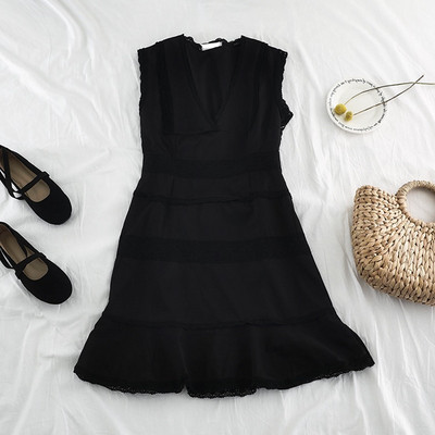 Rochie elegantă de damă, cu decolteu în V, în alb-negru