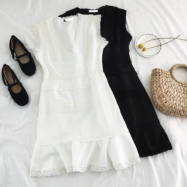 Rochie elegantă de damă, cu decolteu în V, în alb-negru