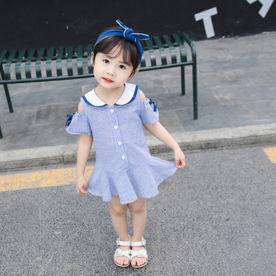 Актуална детска рокля в син цвят с копчета