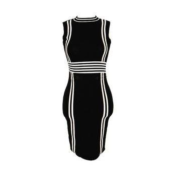 Модерна  дамска рокля с О-образно деколте в черен цвят 