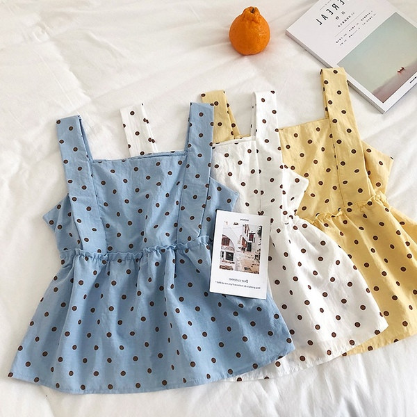 Modern női pöttyös felső, széles pántokkal, négy színben