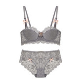 Set intim de dama din doua parti cu dantela si panglica in patru culori
