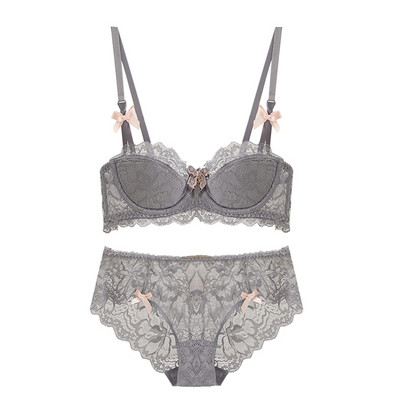 Set intim de dama din doua parti cu dantela si panglica in patru culori