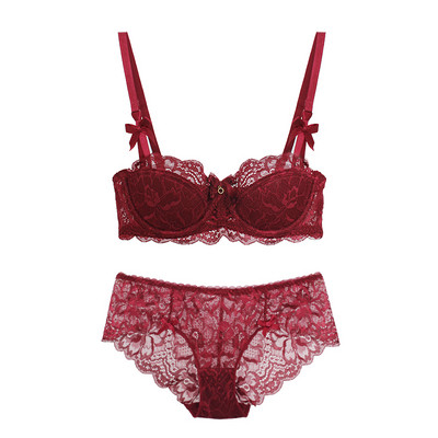 Set intim de dama din doua parti cu dantela si panglica in patru culori