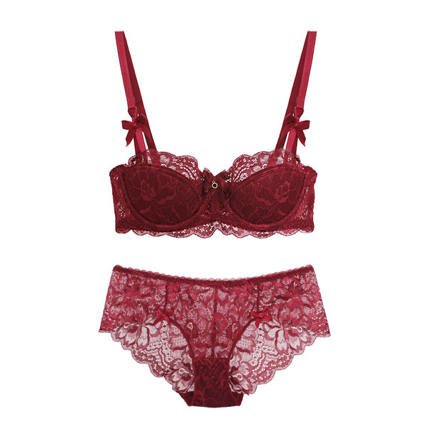Set intim de dama din doua parti cu dantela si panglica in patru culori