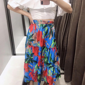 Fusta larga de dama cu talie inalta si model floral