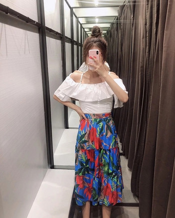 Fusta larga de dama cu talie inalta si model floral