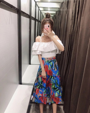 Fusta larga de dama cu talie inalta si model floral