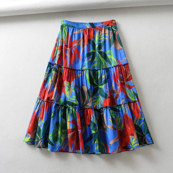 Fusta larga de dama cu talie inalta si model floral