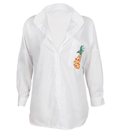 Cămașă elegantă de damă cu broderie în alb