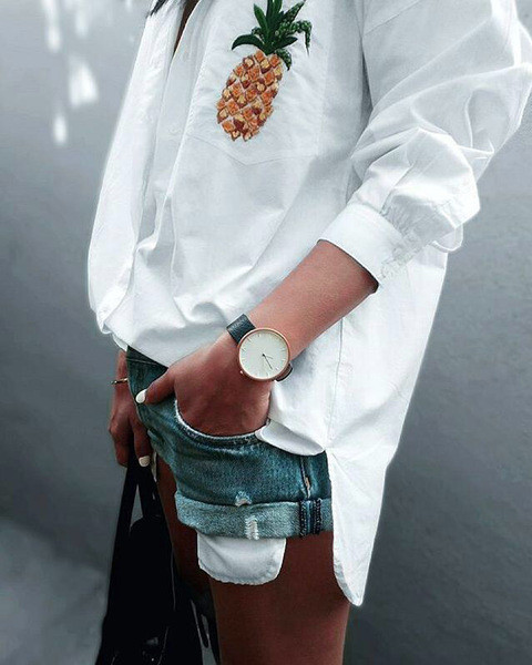 Cămașă elegantă de damă cu broderie în alb