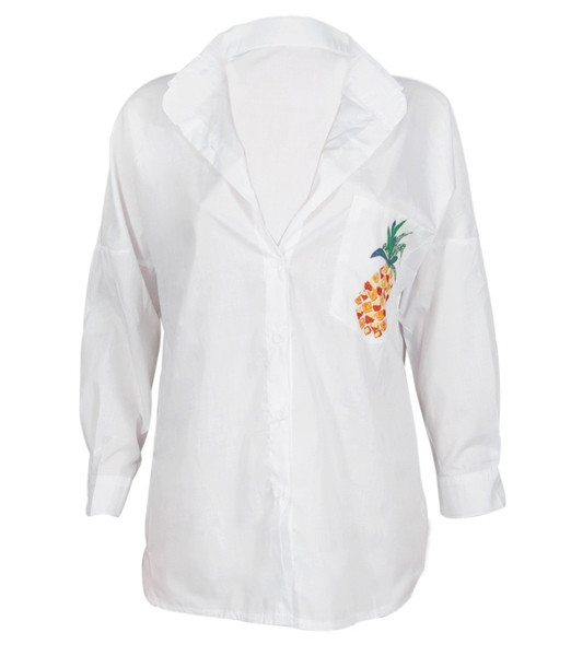 Cămașă elegantă de damă cu broderie în alb