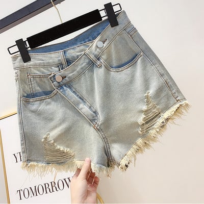 Pantaloni scurți din denim de damă în albastru și negru