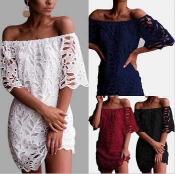 Rochie casual de dama cu umerii goi si dantela in patru culori