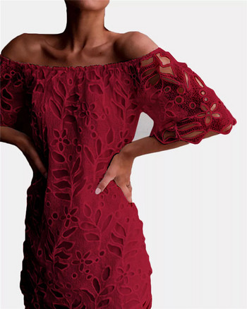 Rochie casual de dama cu umerii goi si dantela in patru culori