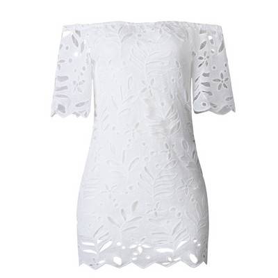 Rochie casual de dama cu umerii goi si dantela in patru culori